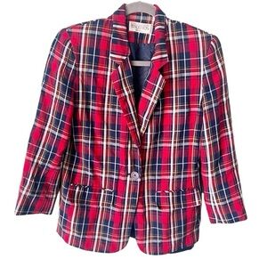 Pendleton Blazer Women's 4P Petite Red Tartan Plaid Preppy Americana Vintage 80s